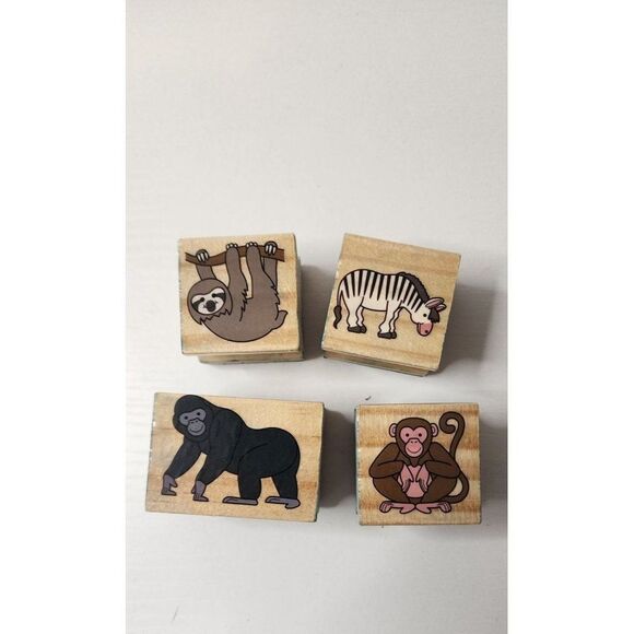 Set of 4 Zoo Animal Rubber Stamps - Picture 1 of 3